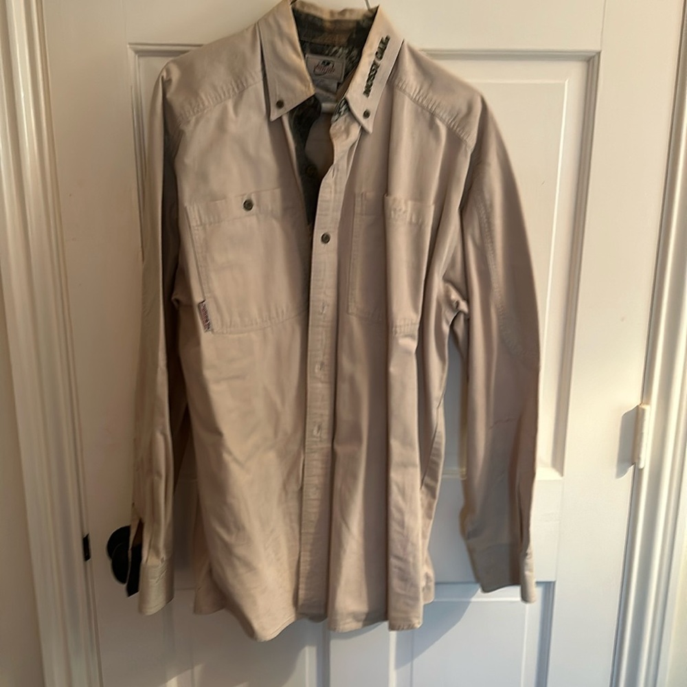 Mossy Oak LARGE Open Range Ripstop Long Sleeve Button Shirt beige